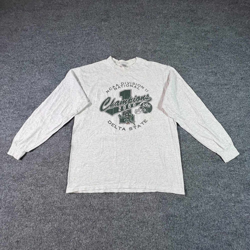 Vintage MJ Soffe Delta State University T-Shirt Mens L Gray 2000 Champions USA